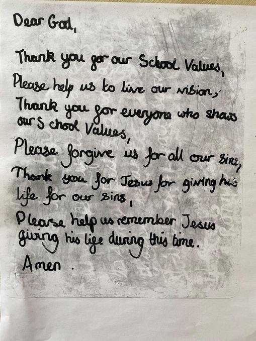 Spontaneous Prayer written by a pupil at Easter 